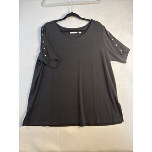 Susan Graver Plus Size 1XP, Shortsleeve,  Petite, Gold Accent On Arms, Casual